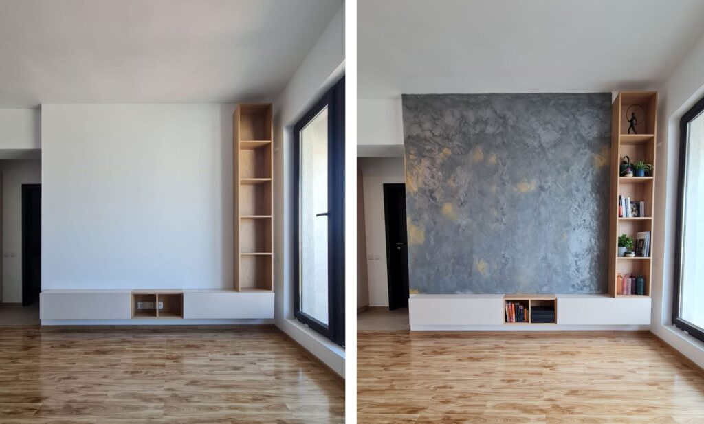 Vopseaua decorativă metalizată cu adaos de nisip de cuarț este un tip de vopsea specială utilizată pentru a obține un aspect decorativ și texturat pe diferite suprafețe. Această vopsea combină particule metalice și particule de nisip de cuarț pentru a crea un efect de luciu metalic și textură granulară.
